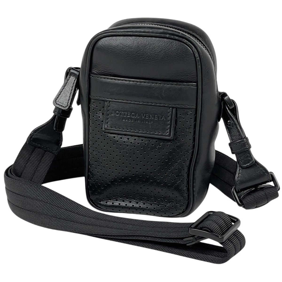 Bottega Veneta Leggero Shoulder Pouch Perforated Bag Leather Black