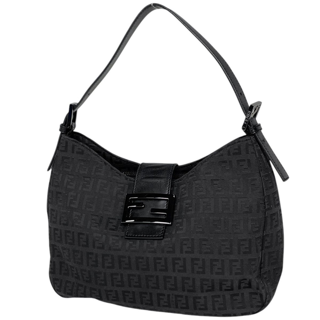 Fendi Zucchino Pattern Shoulder Bag Canvas Black