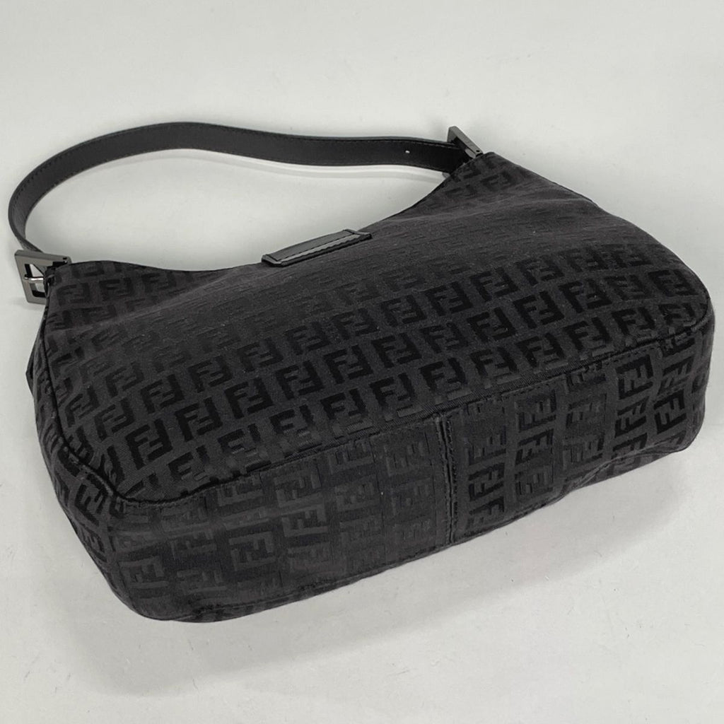 Fendi Zucchino Pattern Shoulder Bag Canvas Black