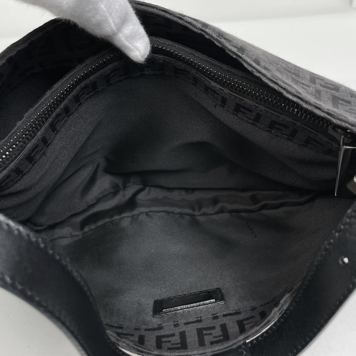 Fendi Zucchino Pattern Shoulder Bag Canvas Black