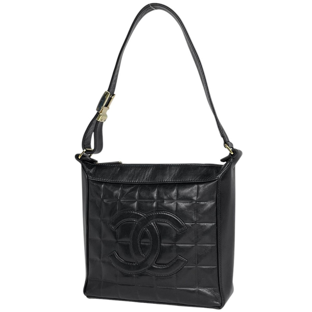 Chanel Choco Bar Shoulder Bag CC Logo Leather Black