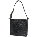 Chanel Choco Bar Shoulder Bag CC Logo Leather Black