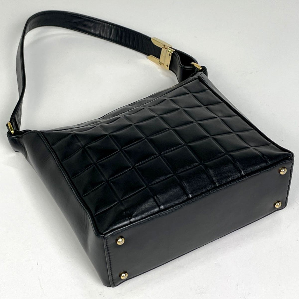 Chanel Choco Bar Shoulder Bag CC Logo Leather Black