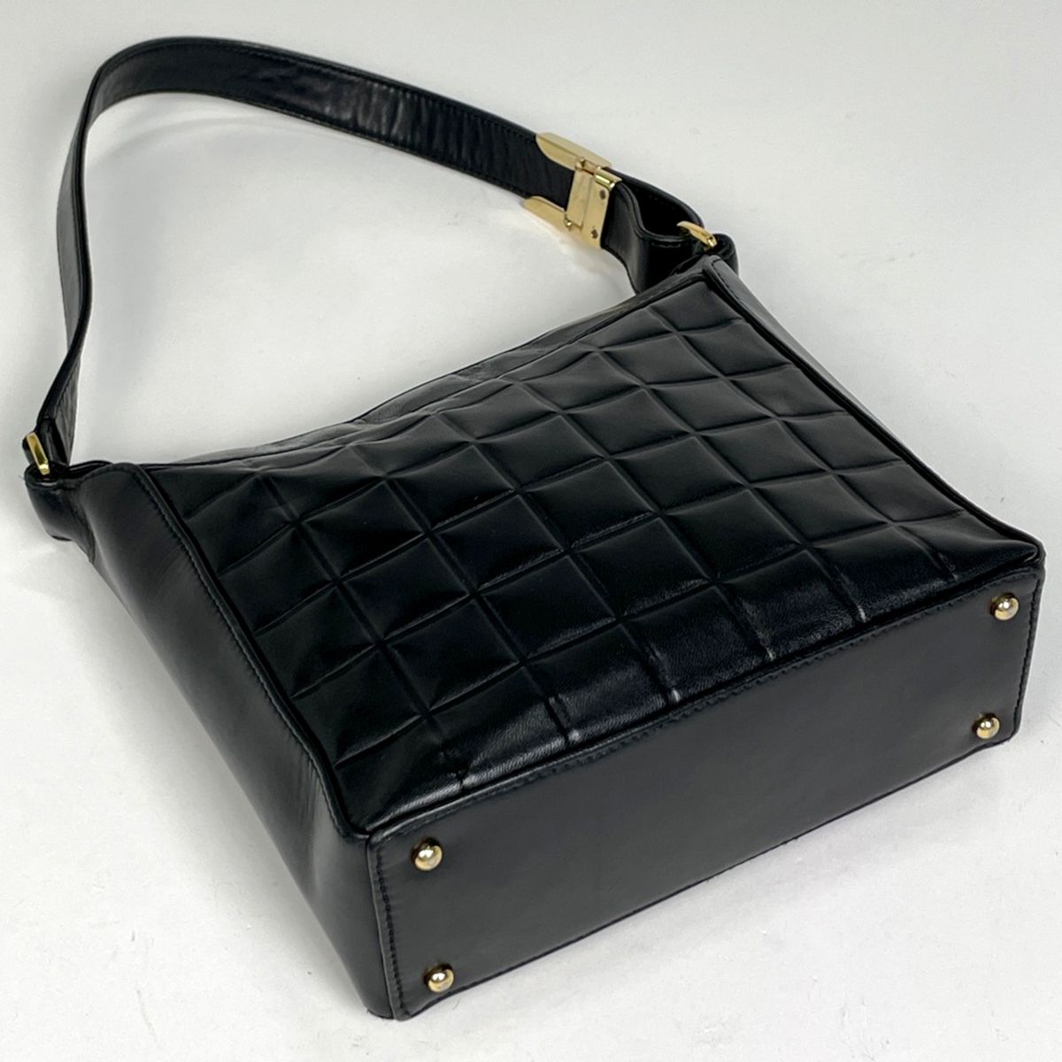 Chanel Choco Bar Shoulder Bag CC Logo Leather Black