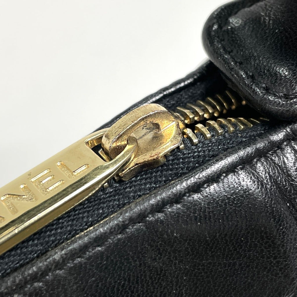 Chanel Choco Bar Shoulder Bag CC Logo Leather Black