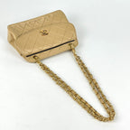 Chanel CC Logo Chain Shoulder Bag Quilted Leather Beige