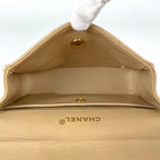 Chanel CC Logo Chain Shoulder Bag Quilted Leather Beige