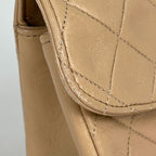 Chanel CC Logo Chain Shoulder Bag Quilted Leather Beige