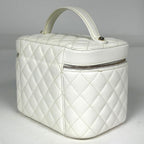 Chanel CC Logo Vanity Makeup Pouch Quilted Mila Caviar Leather White