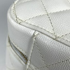 Chanel CC Logo Vanity Makeup Pouch Quilted Mila Caviar Leather White