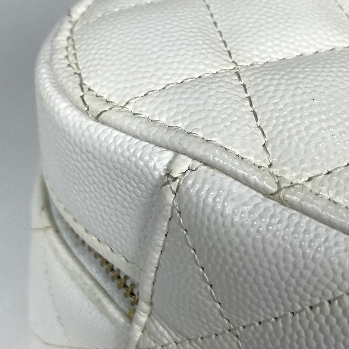 Chanel CC Logo Vanity Makeup Pouch Quilted Mila Caviar Leather White