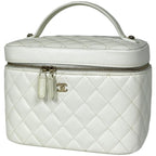 Chanel CC Logo Vanity Makeup Pouch Quilted Mila Caviar Leather White