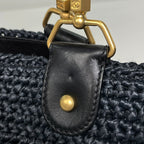 Chanel CC Logo Chain Tote Shoulder Bag Raffia Navy