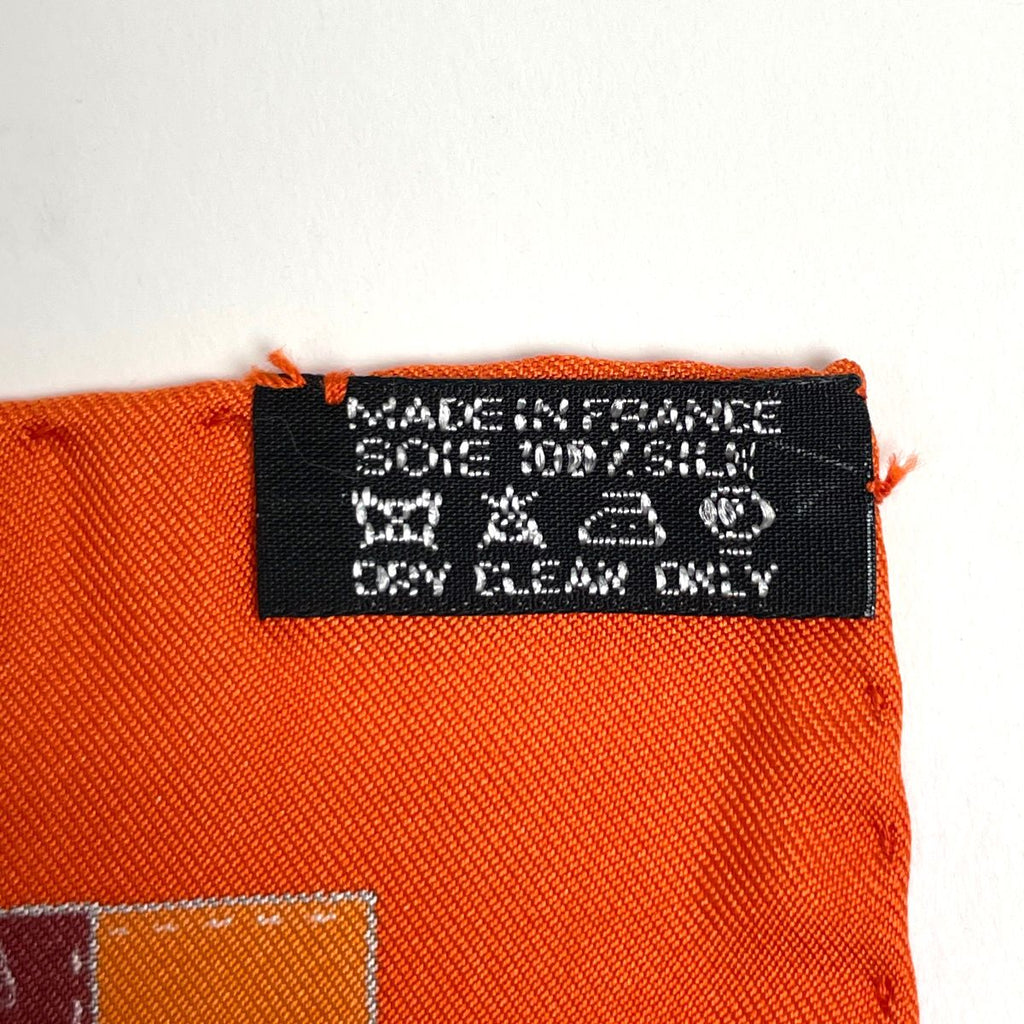 Hermes Carre 90 Bolduc AU Scarf Check Ribbon Silk Orange Brown