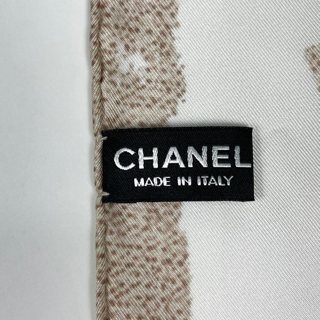 Chanel Scarf CC Logo Camellia Silk Beige Black