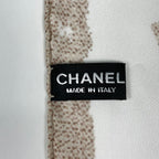 Chanel Scarf CC Logo Camellia Silk Beige Black
