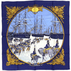 Hermes Carre 90 Marine Et Cavalerie Scarf Sea and Cavalry Silk Navy Multicolor