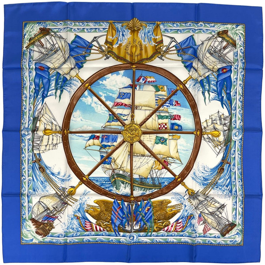 Hermes Carre 90 Vive le Vent Scarf Silk Blue Multicolor