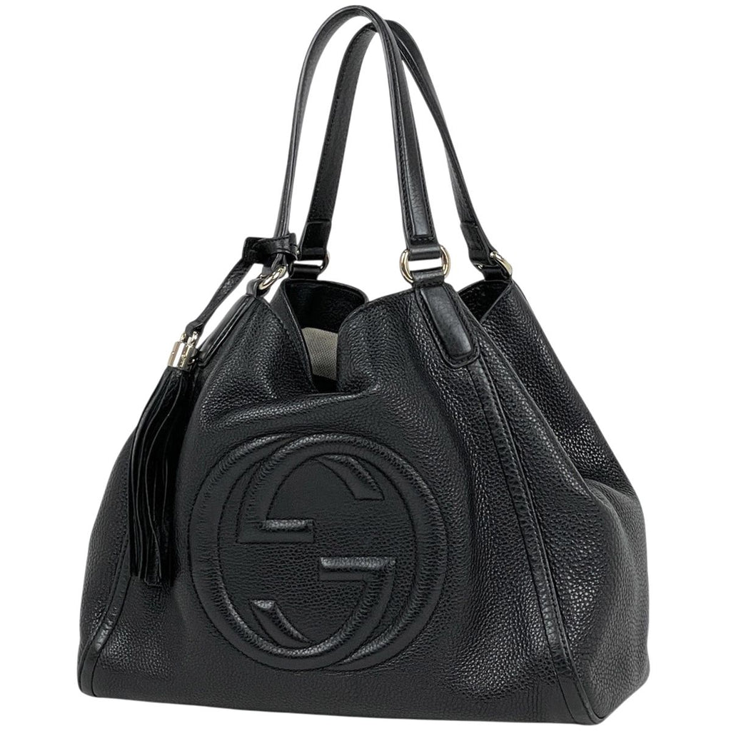 Gucci Tote Bag Soho Fringe Interlocking Leather Black