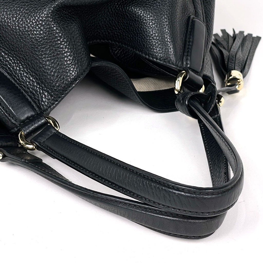 Gucci Tote Bag Soho Fringe Interlocking Leather Black