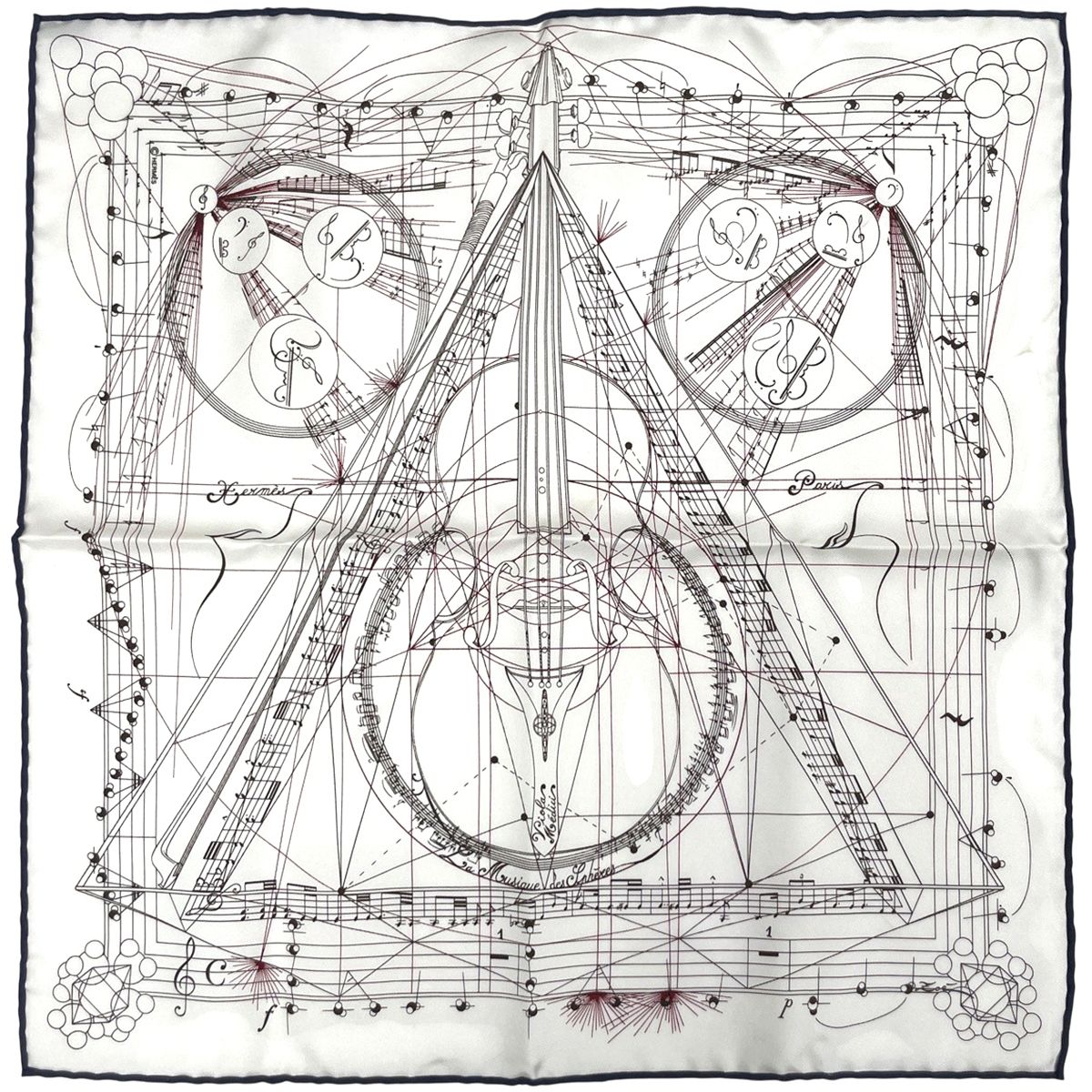 Hermes Petit Carre la Musique Des Spheres Scarf Music Played by Gavroche Silk