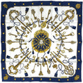 Hermes Carre 90 Key Pattern Scarf Silk Navy
