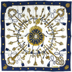 Hermes Carre 90 Key Pattern Scarf Silk Navy