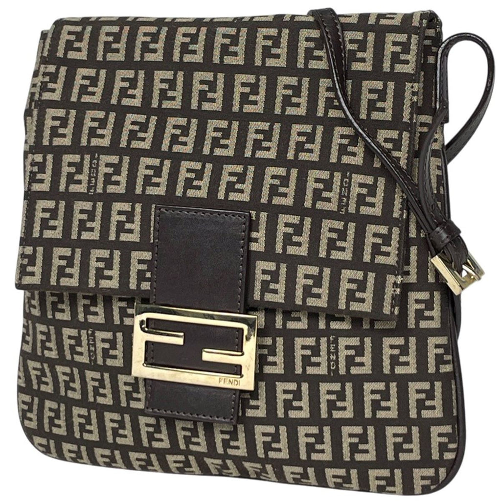 Fendi Shoulder Bag Zucchino Pattern Canvas Brown