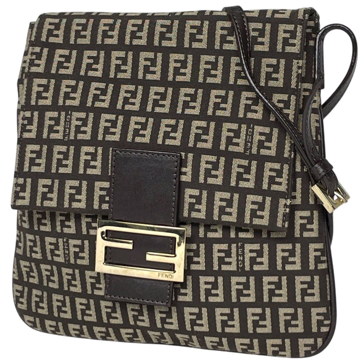 Fendi Shoulder Bag Zucchino Pattern Canvas Brown