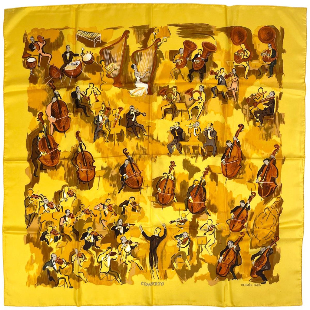 Hermes Carre 90 Concerto Scarf Silk Yellow Multicolor