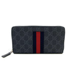 Gucci Guccissima Sherry Line Zip Around Leather Black Multicolor Wallet Silver
