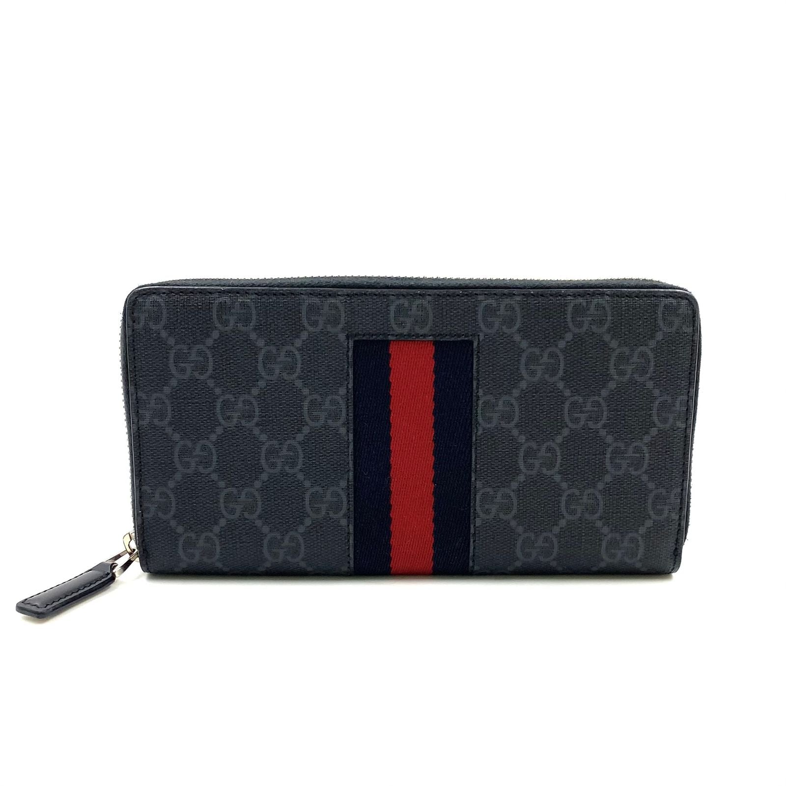 Gucci Guccissima Sherry Line Zip Around Leather Black Multicolor Wallet Silver