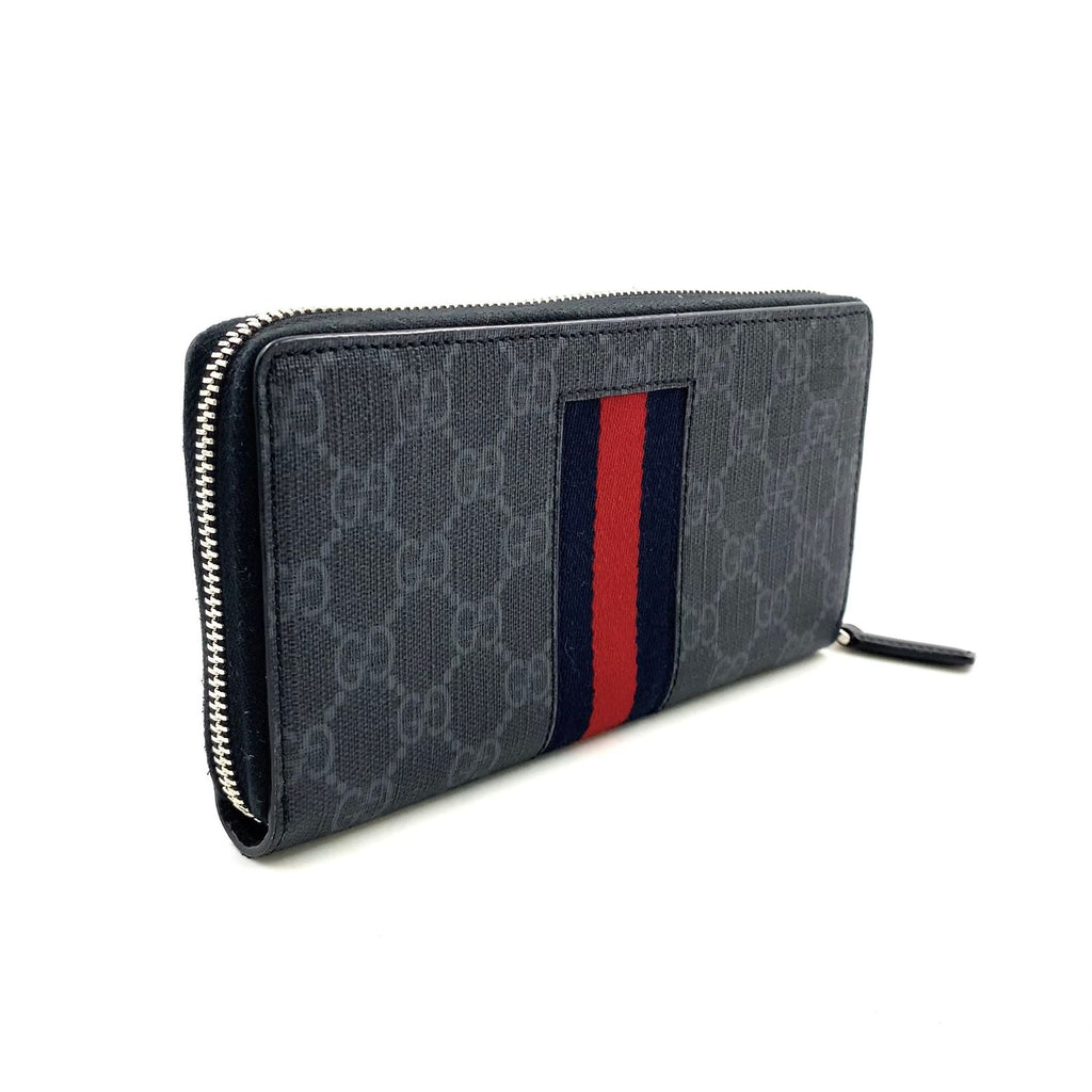 Gucci Guccissima Sherry Line Zip Around Leather Black Multicolor Wallet Silver