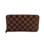 Louis Vuitton Zippy Wallet Damier Ebene Leather Brown Round Gold