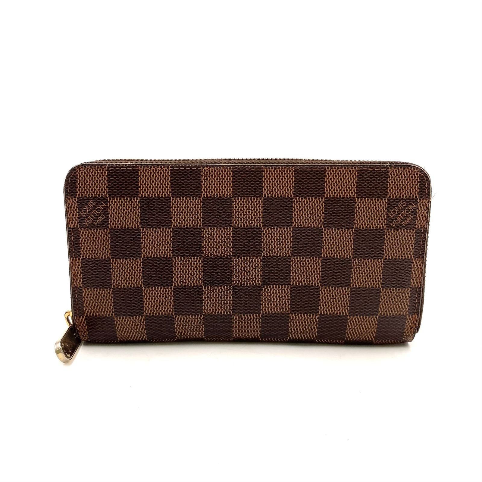 Louis Vuitton Zippy Wallet Damier Ebene Leather Brown Round Gold
