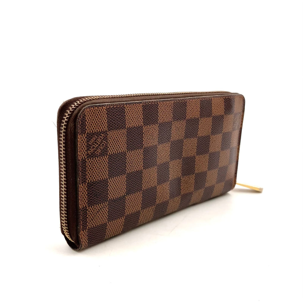 Louis Vuitton Zippy Wallet Damier Ebene Leather Brown Round Gold