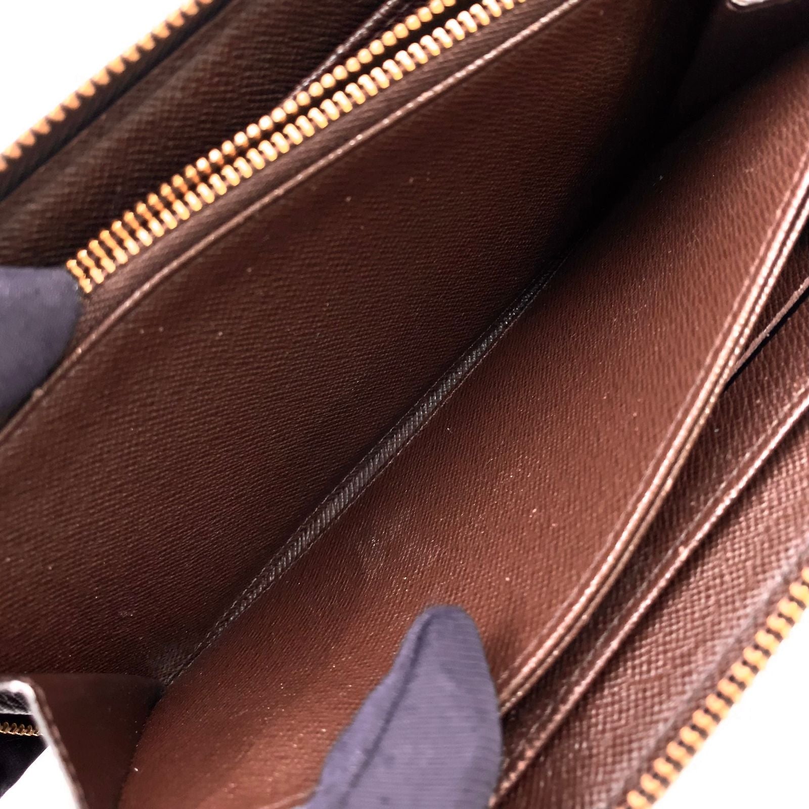 Louis Vuitton Zippy Wallet Damier Ebene Leather Brown Round Gold