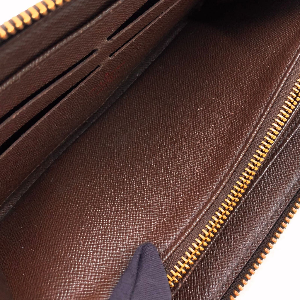 Louis Vuitton Zippy Wallet Damier Ebene Leather Brown Round Gold