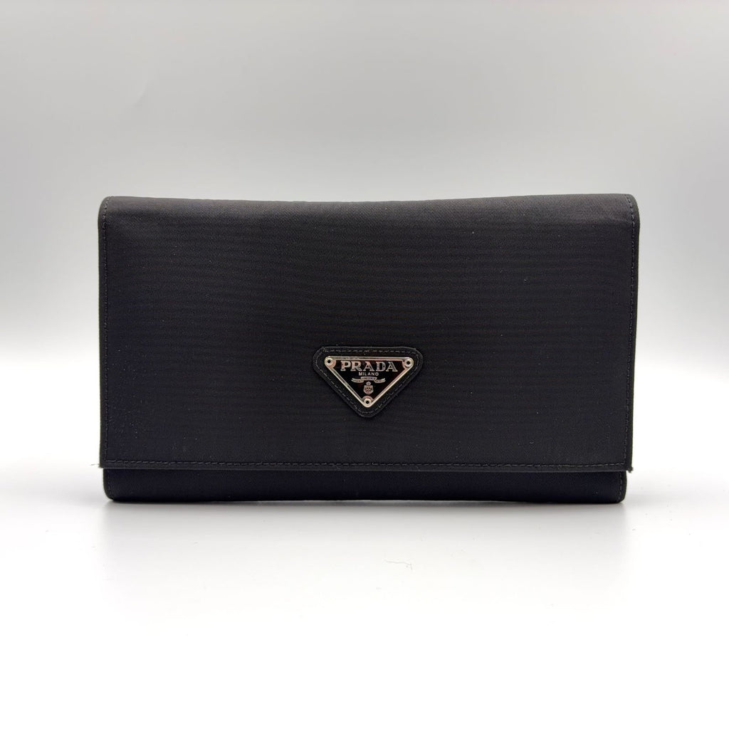 Prada Tessuto Nylon Black Wallet Silver