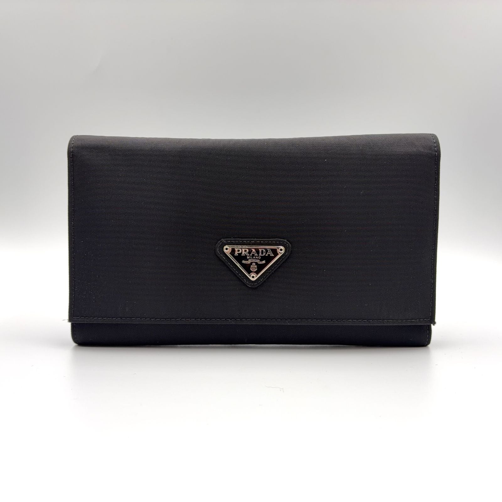 Prada Tessuto Nylon Black Wallet Silver