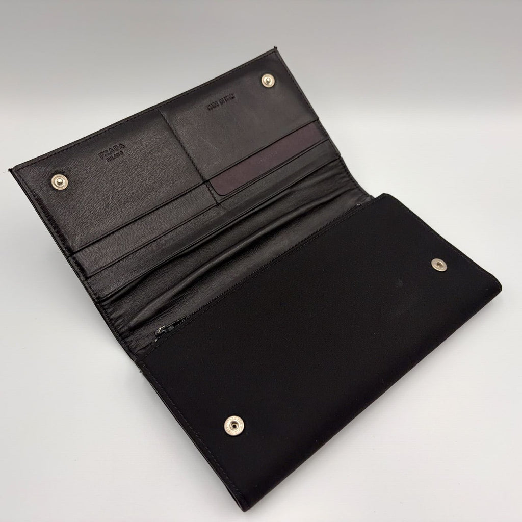 Prada Tessuto Nylon Black Wallet Silver