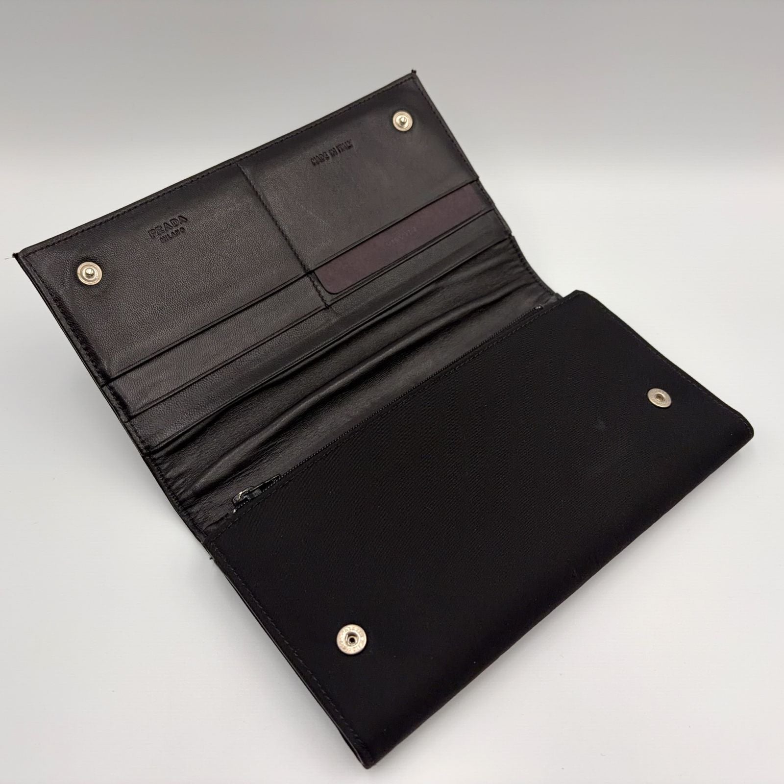 Prada Tessuto Nylon Black Wallet Silver