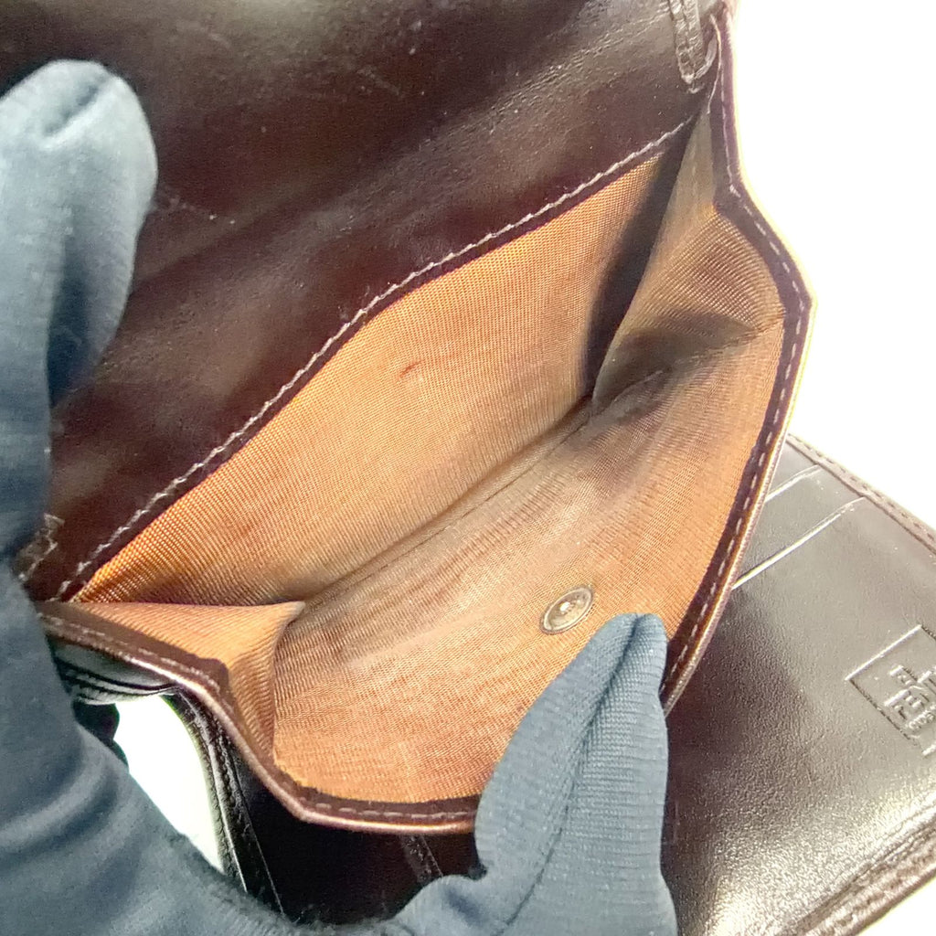 Fendi Zucca Pattern Leather Canvas Khaki Brown Dark Trifold Wallet Silver