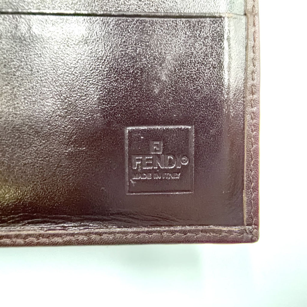 Fendi Zucca Pattern Leather Canvas Khaki Brown Dark Trifold Wallet Silver