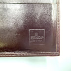 Fendi Zucca Pattern Leather Canvas Khaki Brown Dark Trifold Wallet Silver