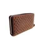 Gucci Woven Web Zip Around Leather Brown Wallet Gold