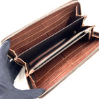Gucci Woven Web Zip Around Leather Brown Wallet Gold