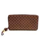 Gucci Woven Web Zip Around Leather Brown Wallet Gold
