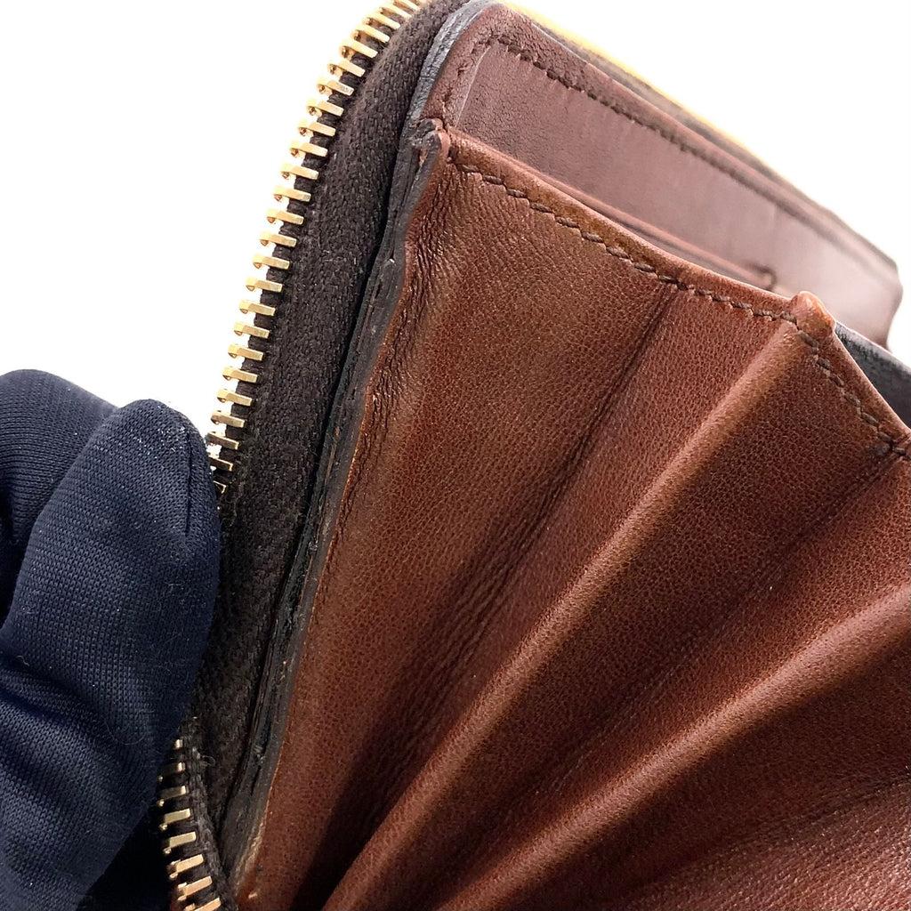 Gucci Woven Web Zip Around Leather Brown Wallet Gold