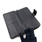 Prada Saffiano Zip Around Leather Black Wallet Gold